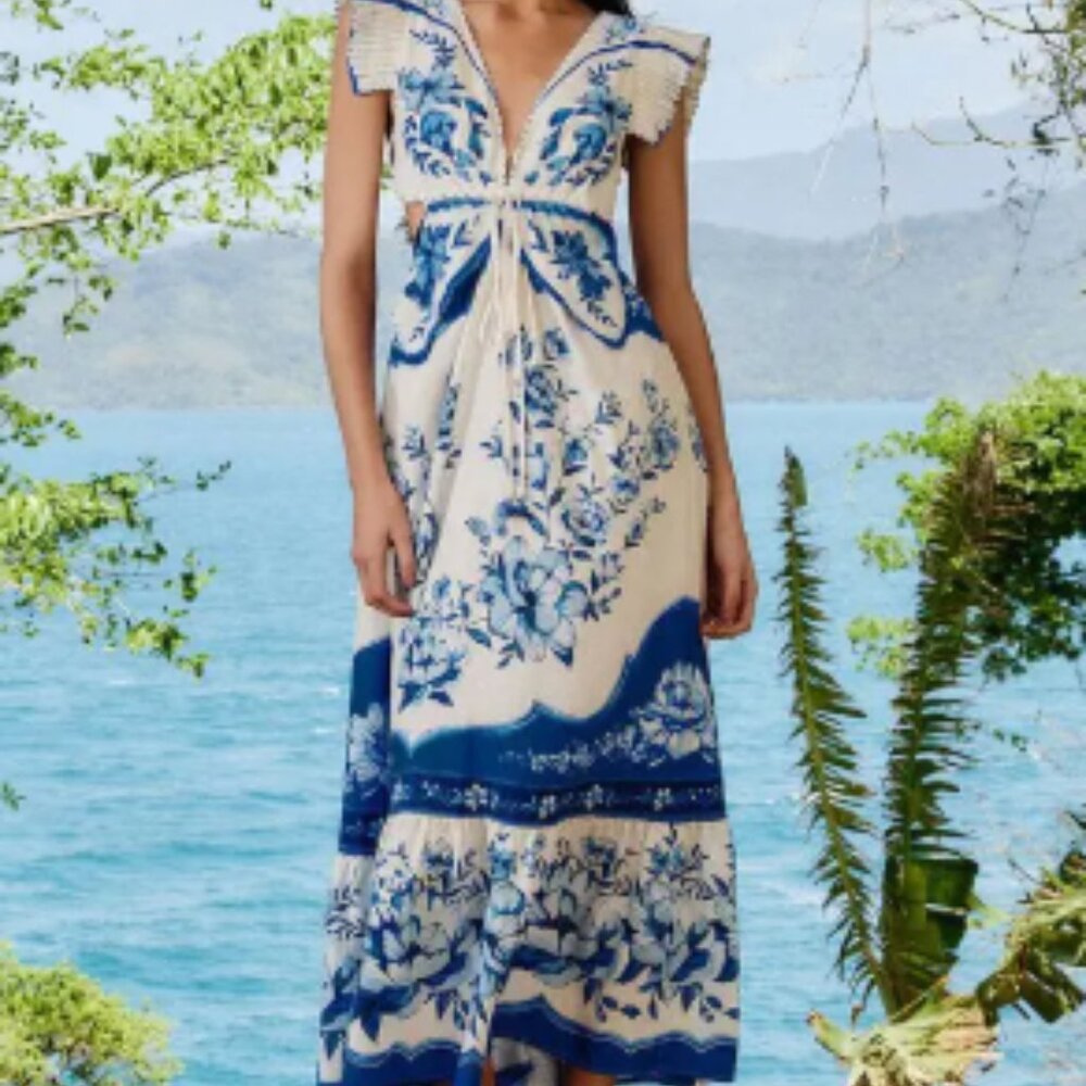 NWT - FARM Rio Porcelin Garden Butterfly Maxi Dress - Size M